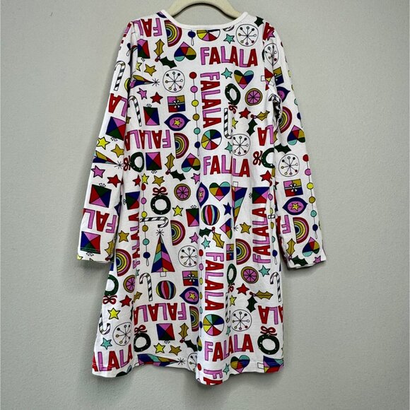 HANNA ANDERSSON Holiday Print Dress Girls 8 Falala Christmas Tree Rainbows Stars - Picture 2 of 5